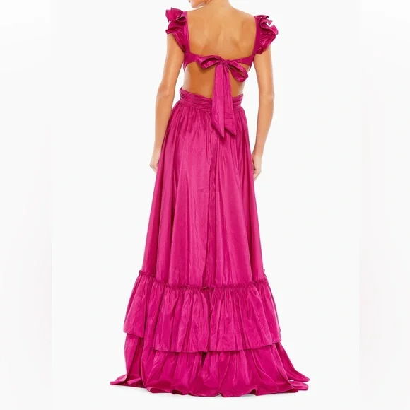 NWT 68062 Mac Duggal Ieena Cut-Out Ruffled Satin Gown Size 6